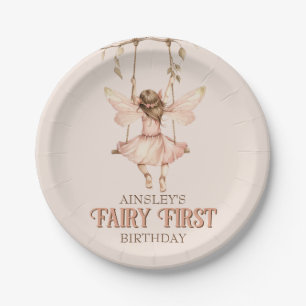 Personalised Blush Pink Fairy First 1st Birthday Paper Plate