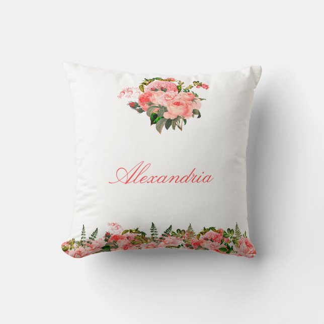 Personalised Blush Pink Floral Bouquet Cushion (Front)