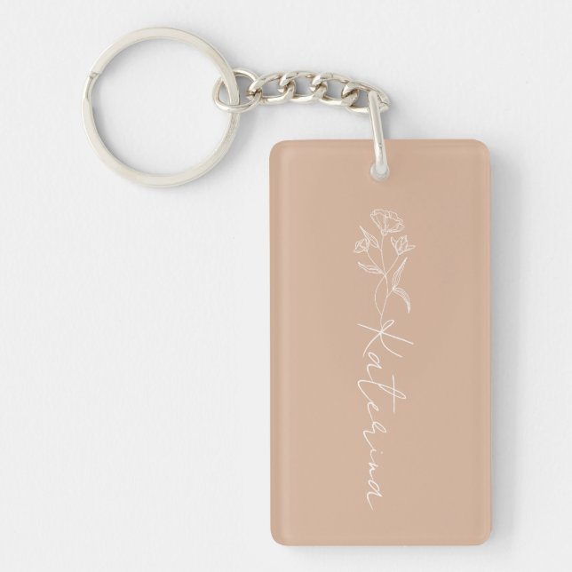 Personalised Blush Pink Floral Name Key Ring (Front)