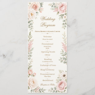 Personalised Blush Pink Floral Watercolor Wedding Programme