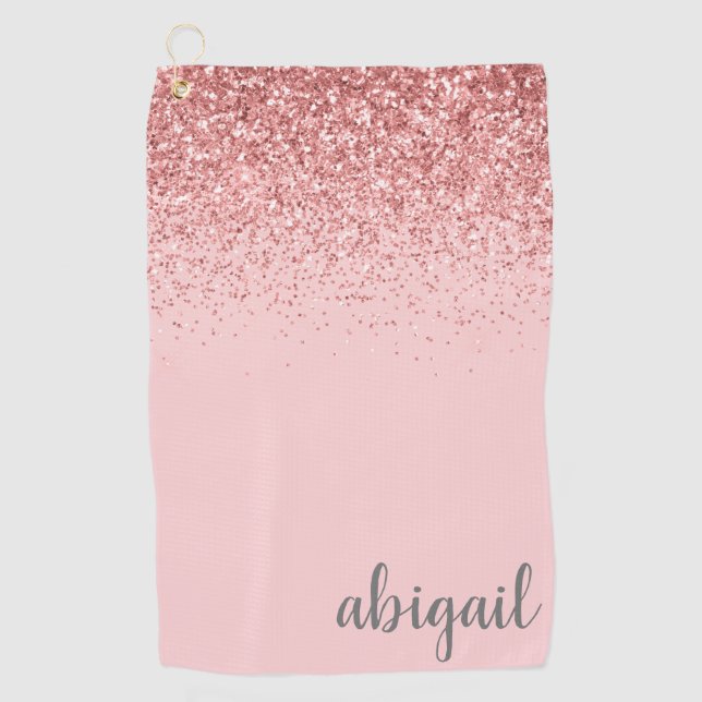 Personalised Blush Pink Glitter Modern Monogram Golf Towel (Front)