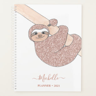 Personalised Blush Pink Glitter Sloth 2021 Planner