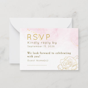 Personalised Blush Pink Gold Floral Wedding RSVP C Card
