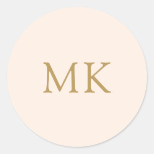 Personalised Blush Pink Gold Monogram Initials Classic Round Sticker