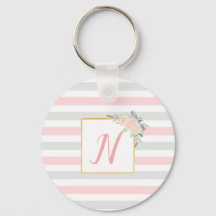Personalised Blush Pink & Grey Floral Key Ring