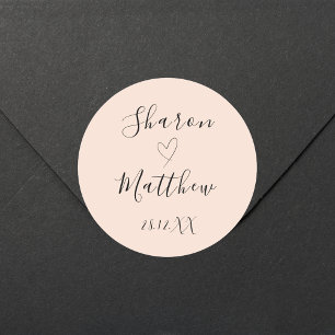 Personalised Blush Pink Handwritten Script Wedding Classic Round Sticker