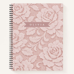 Personalised Blush Pink Lace Floral Romantic Notebook