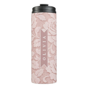 Personalised Blush Pink Lace Floral Romantic Thermal Tumbler