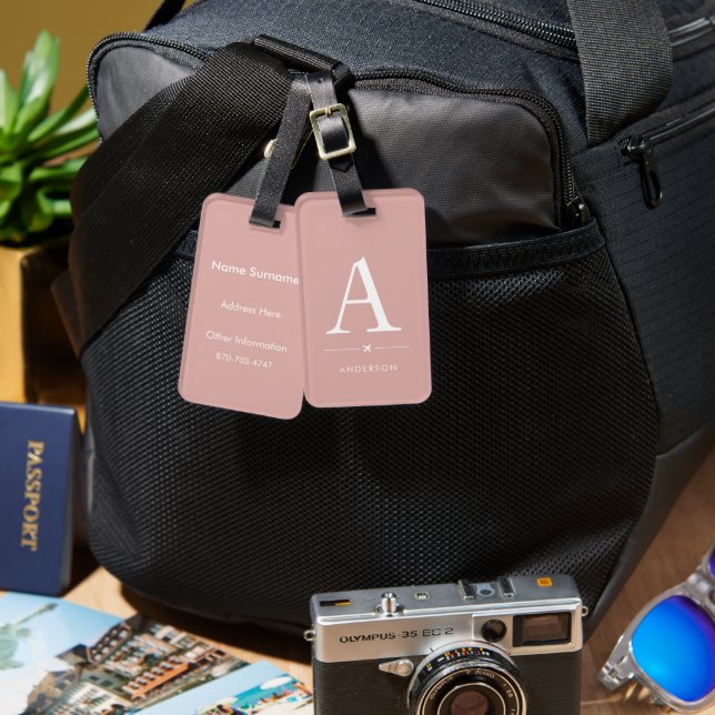 Personalised Blush Pink Monogram Luggage Tag (Front & Back)