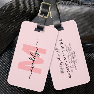Personalised Blush Pink Monogram Name Luggage Tag