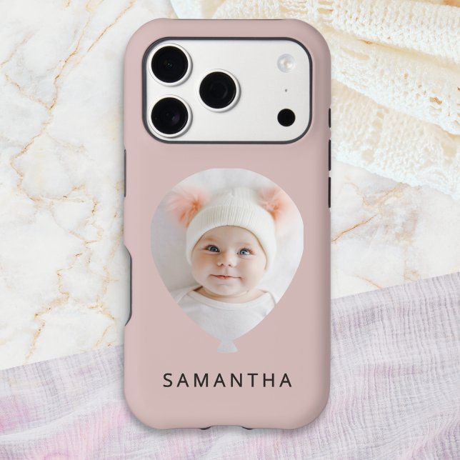Personalised Blush Pink Photo Balloon (An elegant, blush pink phone case, with custom photo in a balloon shape, and personalized name)