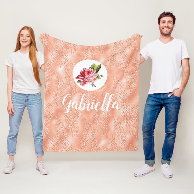 Personalised Blush Pink Rose Fleece Blanket (In Situ)
