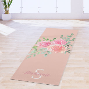 Personalised Blush Pink Roses Yoga Mat