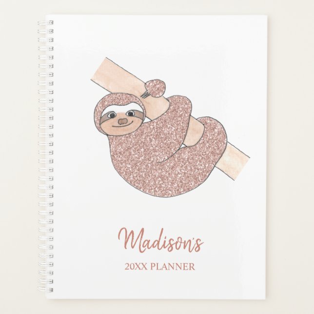 Personalised Blush Pink Sloth  Planner (Front)