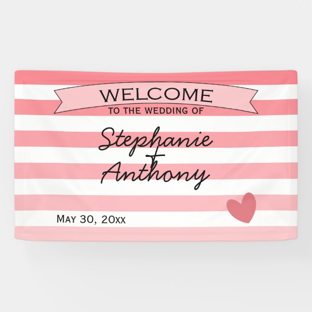 Personalised Blush Pink Striped Ombre Wedding Banner (Horizontal)