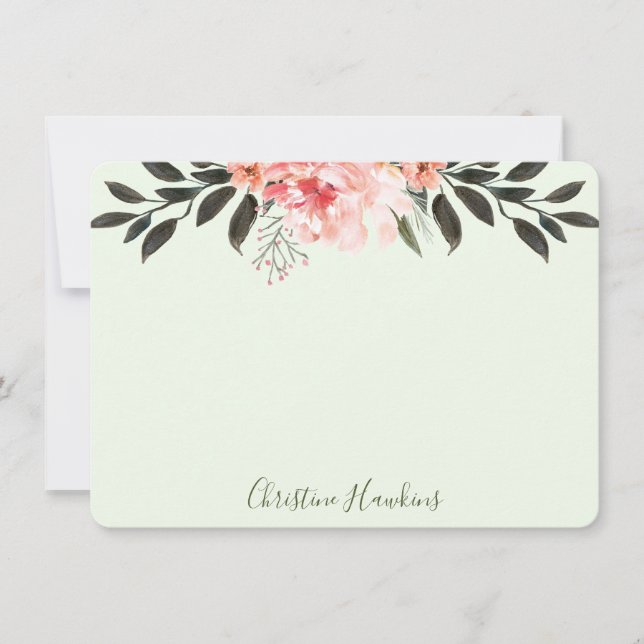 Personalised Blush Pink Watercolor Modern Greenery Card (Front)