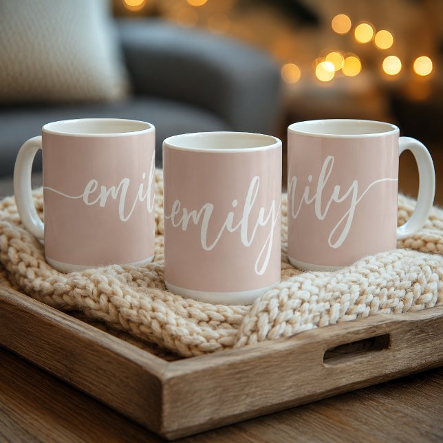 Personalised Blush Pink White Calligraphy Name Coffee Mug (Creator Uploaded)