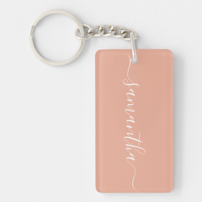Personalised Blush Pink White Calligraphy Name Key Ring (Front)