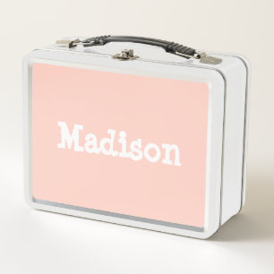 Personalised Blush Pink White Kids Metal Lunch Box