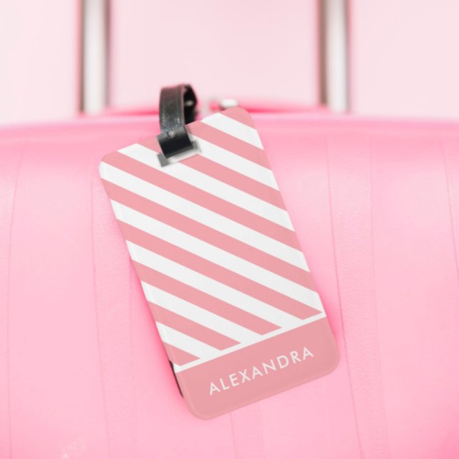 Personalised Blush Pink White Striped Bag Tag (Creator Uploaded)