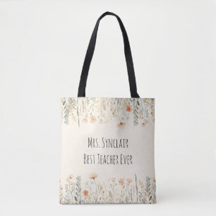 Personalised Blush Wildflower Teacher Thank You Tote Bag