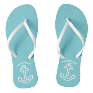 Personalised Boat Anchor Flip Flops Aqua Blue