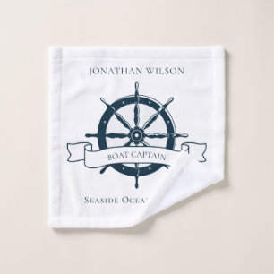 Personalised Boat Captain Nautical Wheel Wash Cloth
