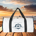 Personalised Boat Captain Vintage Nautical Wheel Duffle Bag<br><div class="desc">Chic custom boat captain duffel bag for an ocean liner company featuring a navy blue boat steering wheel. This vintage nautical themed design is perfect for a ship helmsman near the beach. Personalise with your name.</div>