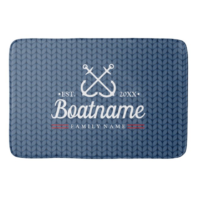 Personalised Boat Name Nautical Knitted Bath Mat (Front)