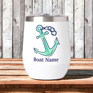 Personalised Boat Name Navy Green Anchor Nautical