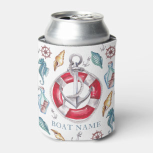 Personalised Boat Watercolor Nautical Can Cooler