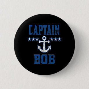 Personalised Boating Vintage Blue Captain Bob Anch 6 Cm Round Badge