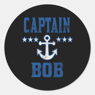 Personalised Boating Vintage Blue Captain Bob Anch Classic Round Sticker