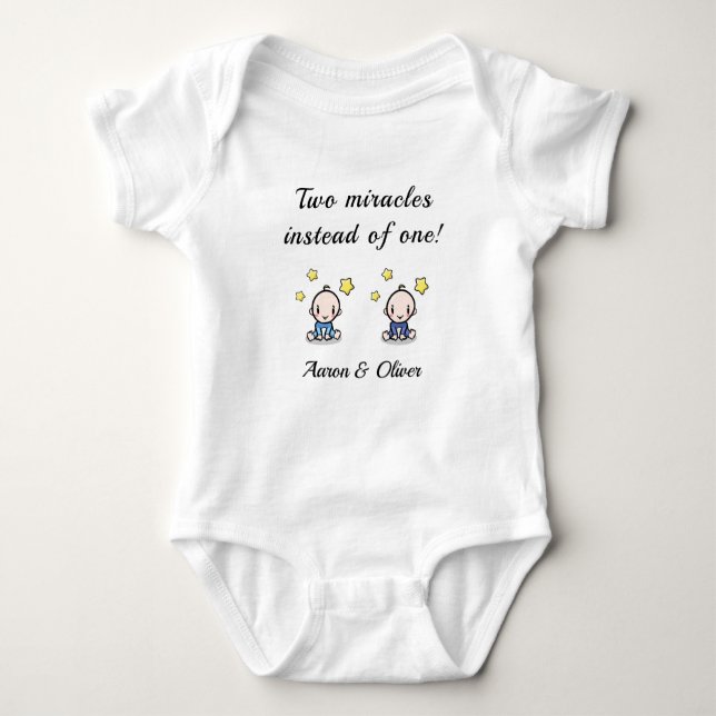 personalised bodysuit for twin baby boys, (Front)