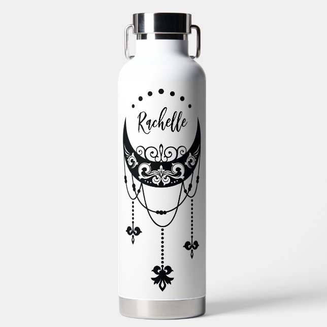 Personalised Bohemian Cresent Moon  Water Bottle (Front)
