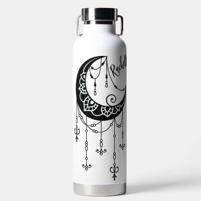 Personalised Bohemian Cresent Moon  Water Bottle (Front)