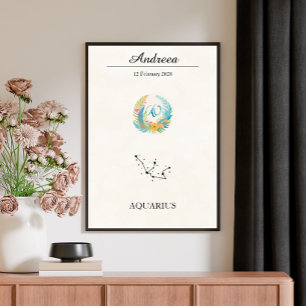 Personalised Boho Aquarius Zodiac Constellation Poster