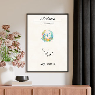 Personalised Boho Aquarius Zodiac Constellation Poster