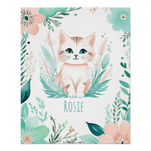 Personalised Boho Baby Poster - Kitten Design
