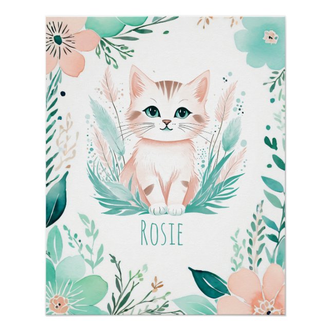Personalised Boho Baby Poster - Kitten Design (Front)
