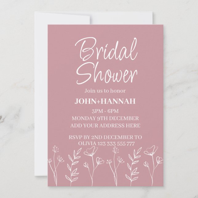 Personalised Boho Blush Pink Floral Bridal Shower  Invitation (Front)