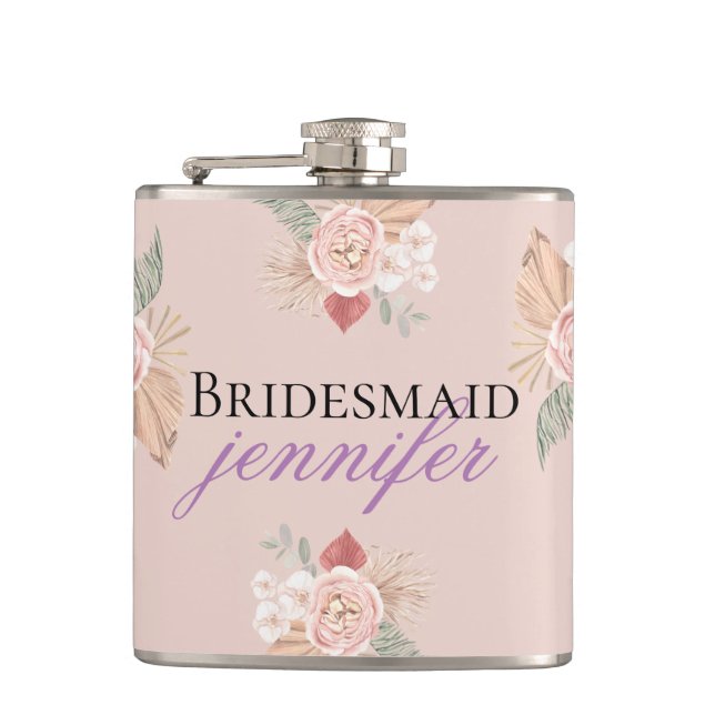 Personalised Boho Boho Floral Heart Flask Colour  (Front)