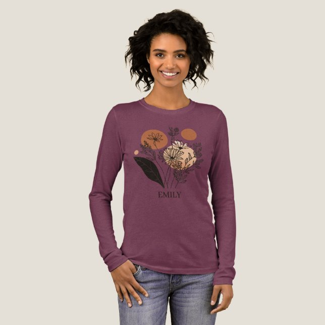 Personalised Boho Botanical Long Sleeve Shirt | Mo (Full Front)