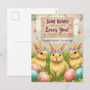 Personalised Boho Bunny Easter Postcard for Girls
