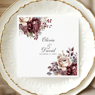 Personalised Boho Burgundy Floral Wedding  Napkin