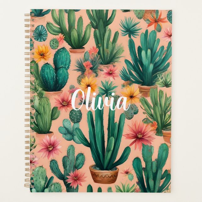 Personalised Boho Cactus Art Print Planner (Front)