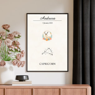 Personalised Boho Capricorn Zodiac Constellation Poster