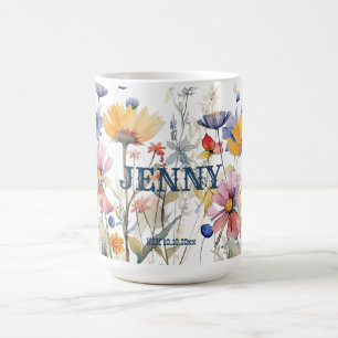 Personalised Boho Fall Wildflower Bridesmaid Gift Coffee Mug