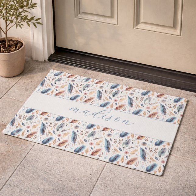 Personalised Boho Feather Floral Doormat (Creator Uploaded)