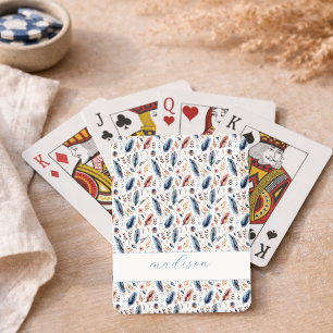 Personalised Boho Feather Floral Playing Cards